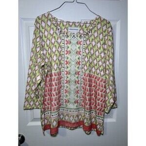 Alfred Dunner Women’s 3/4 Sleeve Embellished Neck Retro Blouse Size Medium NWOT